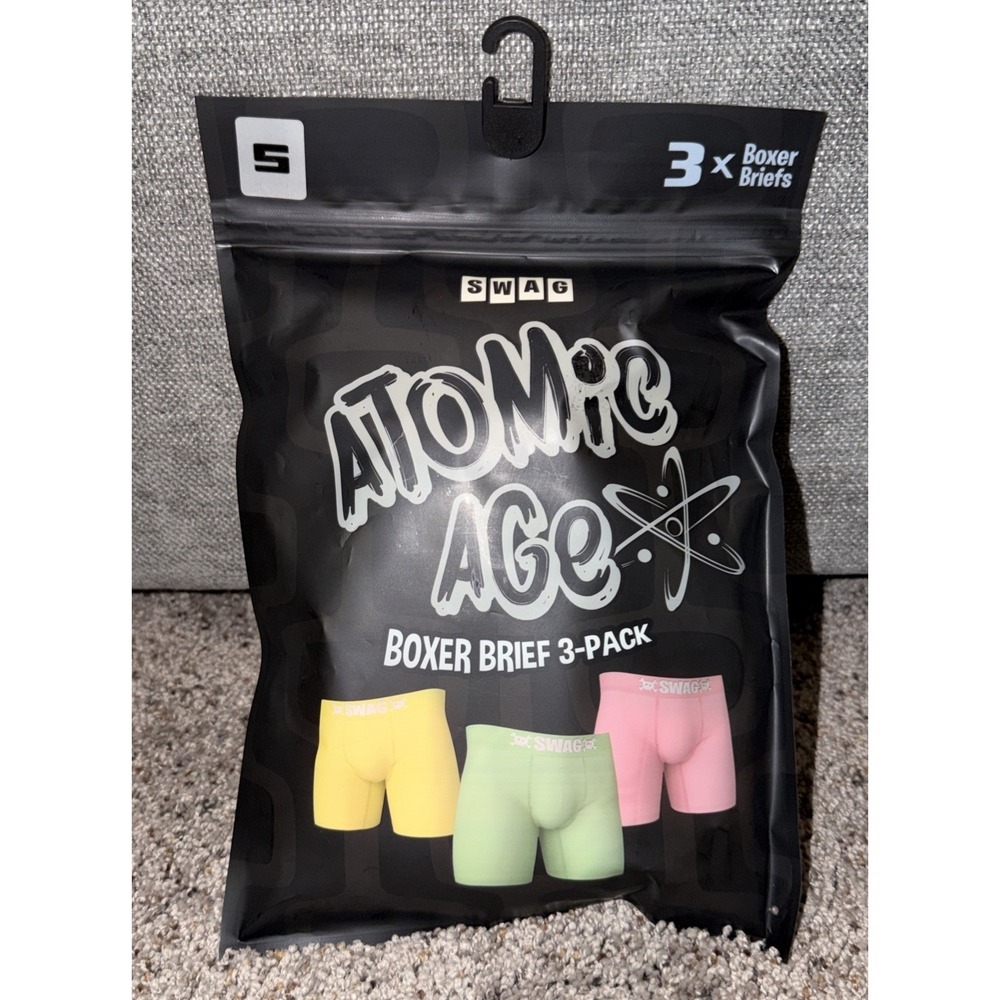 Atomic Age Swag Boxer Briefs Mens Small Yellow Green Pink Underwear Funny NWT